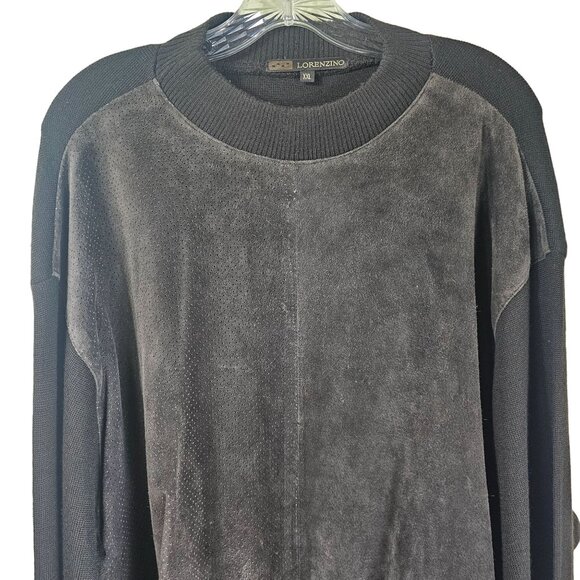 Lorenzino Mens Suede Leather & Wool Crewneck Sweater Sz XXL Mixed Media Eclectic - Picture 4 of 10